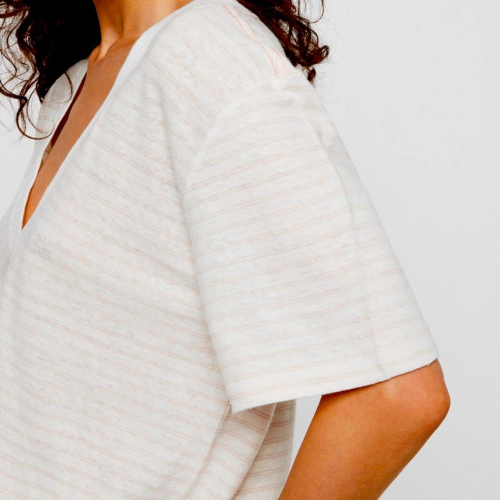 Allsaints Saro White and Pink Striped V-Neck T-Shirt XS